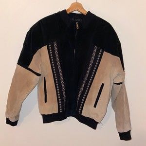 Tuskany Italy New york Leather suede design jacket black/chestnut color size 2XL